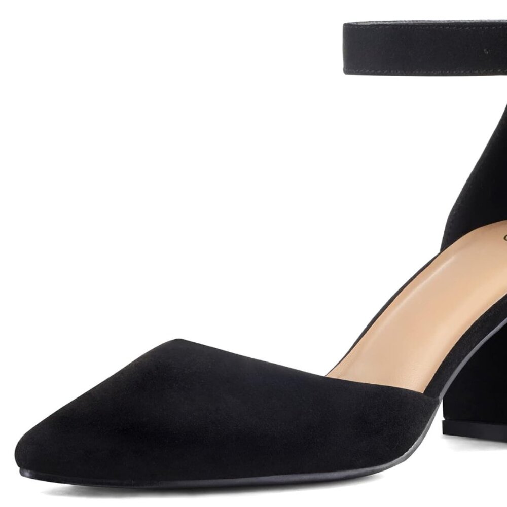 mysoft Women's Pointed Toe Low Chunky Heels Closed Toe Ankle Strap Dress Pump Sh